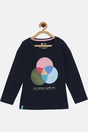 3 PIN Girls Navy Blue & Pink Printed T-shirt