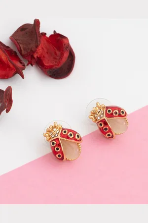 ESTELE Gold-Plated & Red Quirky Lady Bug Studs