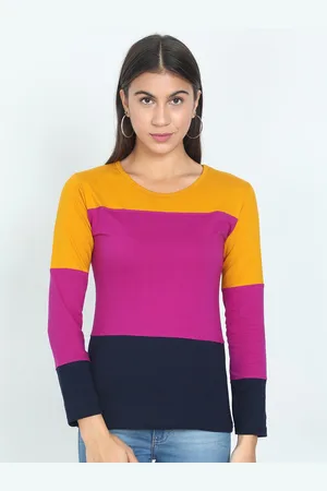 Fleximaa Women Magenta & Yellow Colourblocked T-shirt