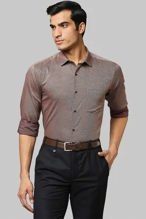 Park Avenue Men Brown Slim Fit Checked Cotton Formal Shirt