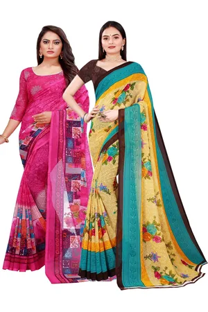 Florence Magenta & Beige Pure Georgette Saree Pack Of 2