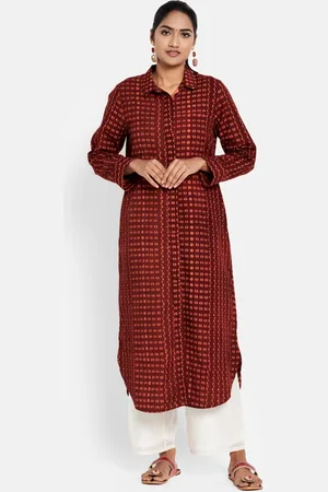 Fabindia Women Maroon Geometric Printed Kurta