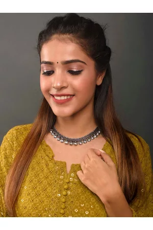 Fida Silver-Toned & Silver-Plated Oxidised Necklace