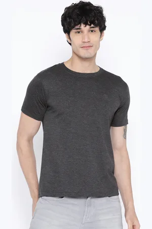 CHKOKKO Men Charcoal Grey Solid Round Neck T-shirt