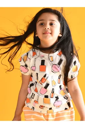 Anthrilo Girls White Printed T-shirt