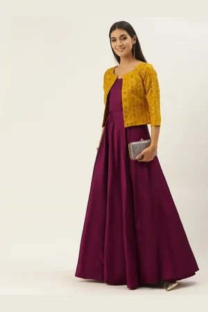 Ethnovog Purple Layered A-Line Maxi Dress with Jacket