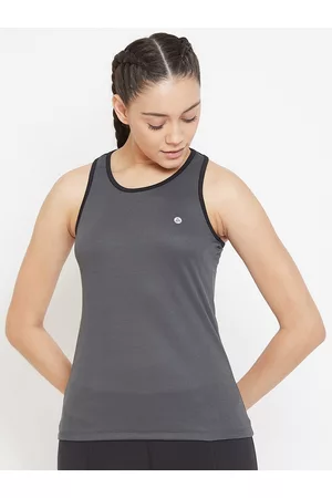 ATHLISIS Women Grey Solid Lightweight Quick Dry Round Neck Running Tank T-shirt