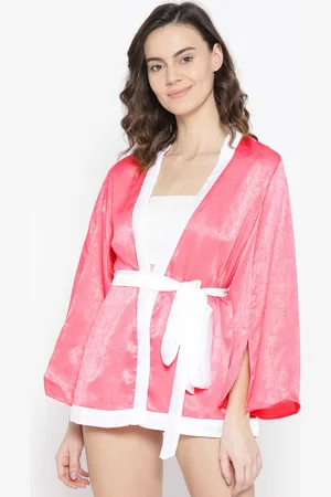 Erotissch Women Pink Solid Mini Length Robe With Satin Finish