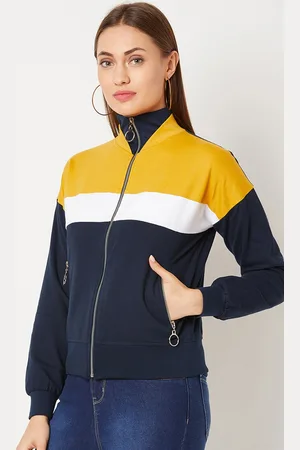 Miss Chase Women Navy Blue Colourblocked Bomber Jacket