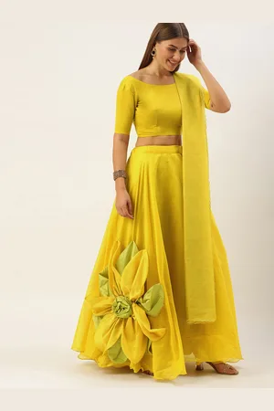 LOOKNBOOK ART Yellow Patchwork Semi-Stitched Lehenga & Unstitched Blouse With Dupatta