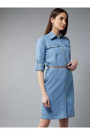 DOLCE CRUDO Women Lightweight Blue Denim Shirt Dress