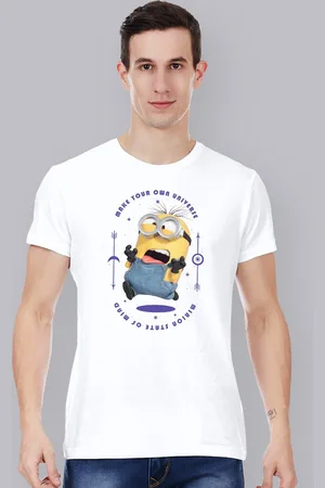 Free Authority Men White Minions Printed Cotton Pure Cotton T-shirt