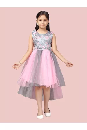 Aarika Girls Pink & Grey Net Midi Dress