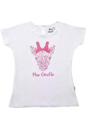 Blue Giraffe Girls White Printed Top
