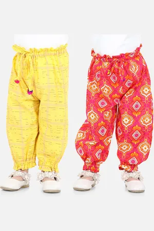 BownBee Girls Pack Of 2 Yellow & Red Printed Pure Cotton Harem Pants