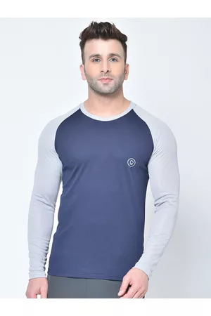 CHKOKKO Men Navy Blue Colourblocked Training & Gym T-shirt