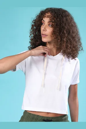 Campus White Solid Regular Crop Top