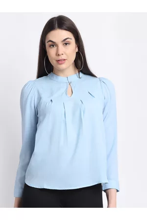 La Zoire Women Blue Keyhole Neck Georgette Top