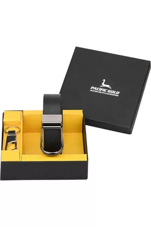 Pacific Men Black & Silver-Toned Leather Accessory Gift Set