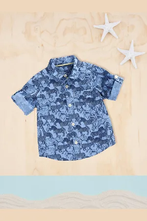 Mothercare Boys Blue Slim Fit Animal Opaque Printed Pure Cotton Casual Shirt