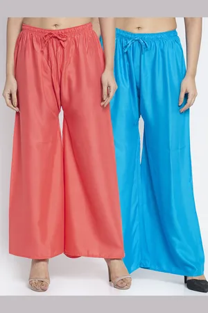Jinfo Women Set Of 2 Orange & Blue Solid Flared Palazzos