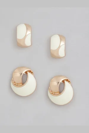 ESTELE Women Set of 2 Rose Gold & White Contemporary Studs Earrings