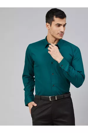 DENNISON Men Teal Green Smart Slim Fit Solid Formal Shirt