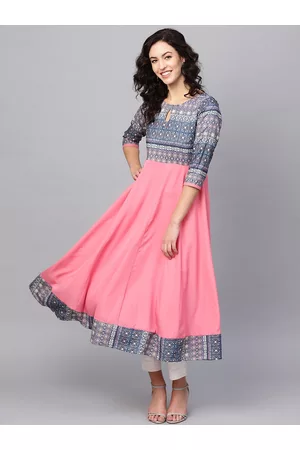 Azira Women Pink & Blue Printed Anarkali Kurta