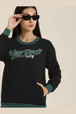Dillinger Women Black Printed Oversized Sweatshirt