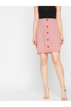 marie claire Women Peach-Coloured Solid Straight Mini Skirt