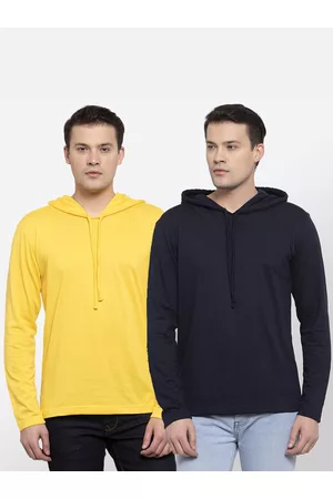 Friskers Men Yellow 2 Long Sleeve Hooded T-shirtS