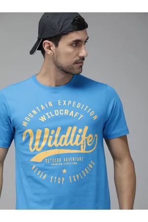Wildcraft Men Blue Printed Round Neck Pure Cotton T-shirt