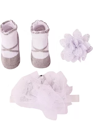 Baby Moo Infant Kids Grey 3 Pcs Hairband & Socks Set