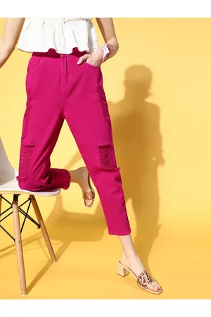 Sassafras Women Enchanting Fuchsia High-Rise Relaxed Fit Cropped Jeans