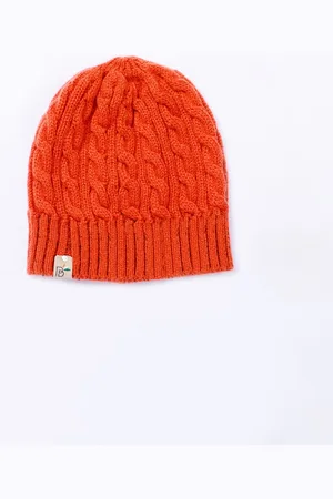 Bharatasya Kids Orange Self Design Acrylic Beanie Cap
