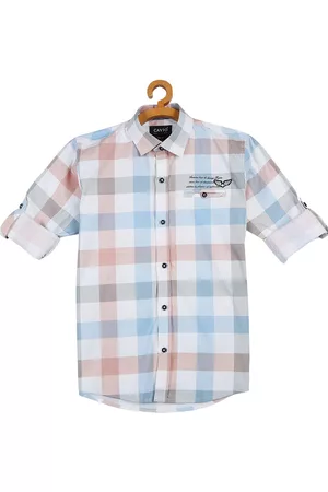 CAVIO Boys White Buffalo Checks Checked Casual Shirt