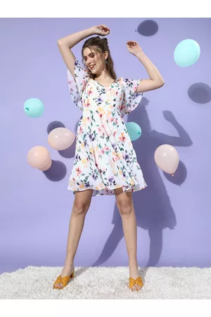 MISH Women Lovely White Romantic Florals Dress