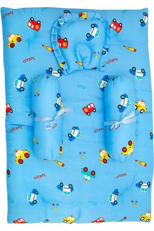 Baby Moo Unisex Kids Blue Printed Bedding Gift Set- 7 Piece