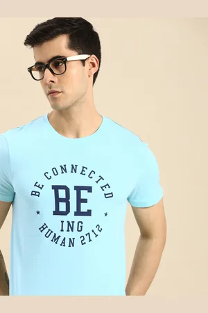 Being Human Men Blue Typography Printed Pure Cotton T-shirt