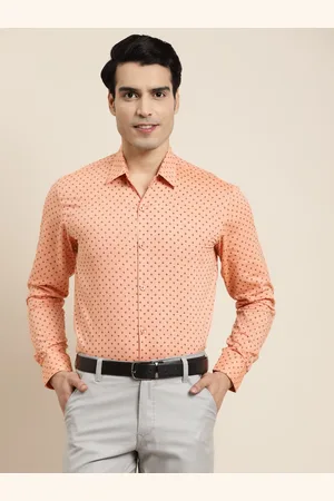 SOJANYA Men Peach-Coloured & Black Cotton Classic Fit Ditsy Print Formal Shirt
