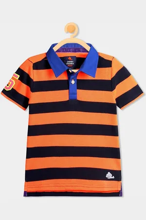 Cherry Crumble Boys Orange & Black Striped Polo Collar T-shirt