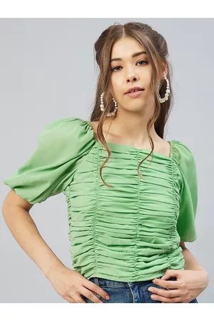 Rare Fashion Women Green Solid Regular Top