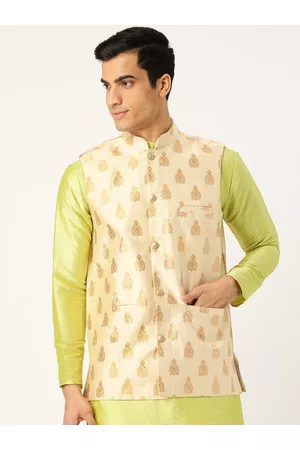 SOJANYA Men Beige & Golden Woven Design Nehru Jacket