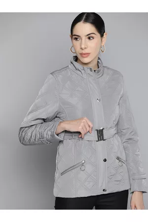 Chemistry Women Grey Checked Quilted Jacket