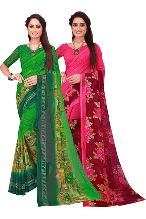 Kalini Green & Pink Printed Pure Georgette Saree Pack Of 2