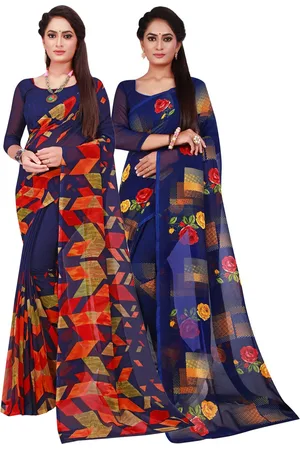 Kalini Navy Blue Printed Pure Georgette Saree Pack Of 2