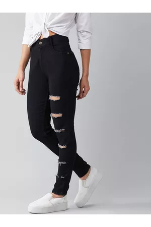 DOLCE CRUDO Women Black Slim Fit High-Rise Highly Distressed Stretchable Jeans