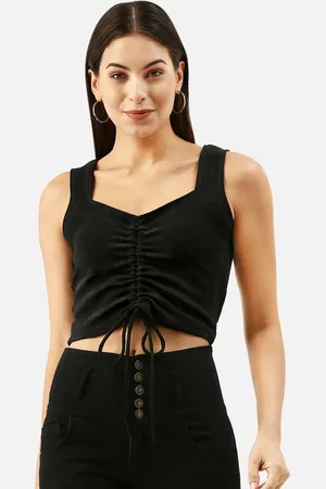 Martini Women Black Solid Ruched Detail Crop Top