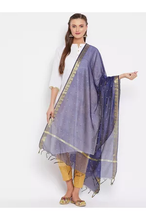 Clora Creation Navy Blue & Gold-Toned Woven Design Dupatta