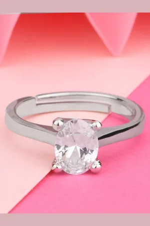 Lilly & sparkle White & Silver-Toned Rhodium-Plated Cz Stone Studded Finger Ring